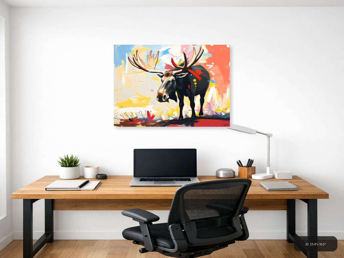 Abstract Moose with Antlers - Modern Colorful Wall Art — A2 / Office