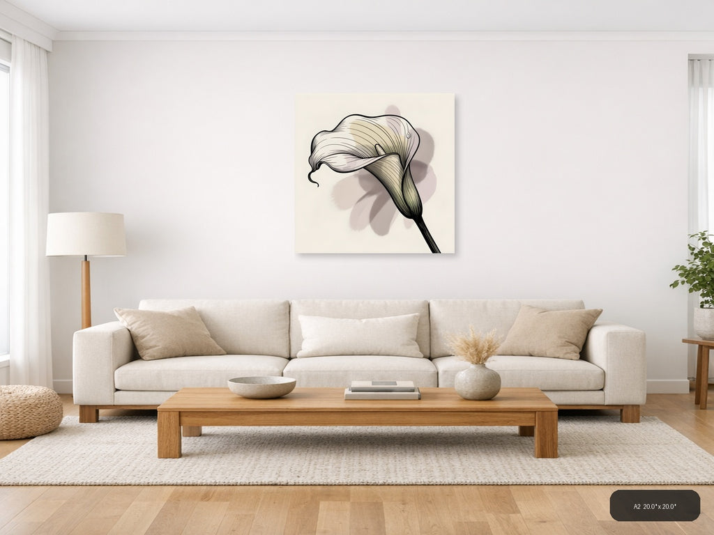 Elegant Lily Flower Line Art Drawing Wall Art — A2 / Living Room