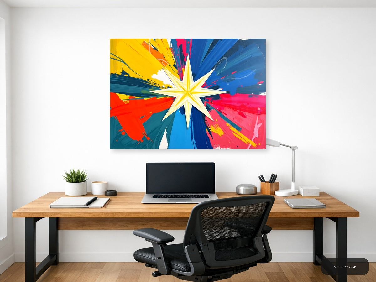 Vibrant Abstract Star Burst Rays Colorful Wall Art — A1 / Office
