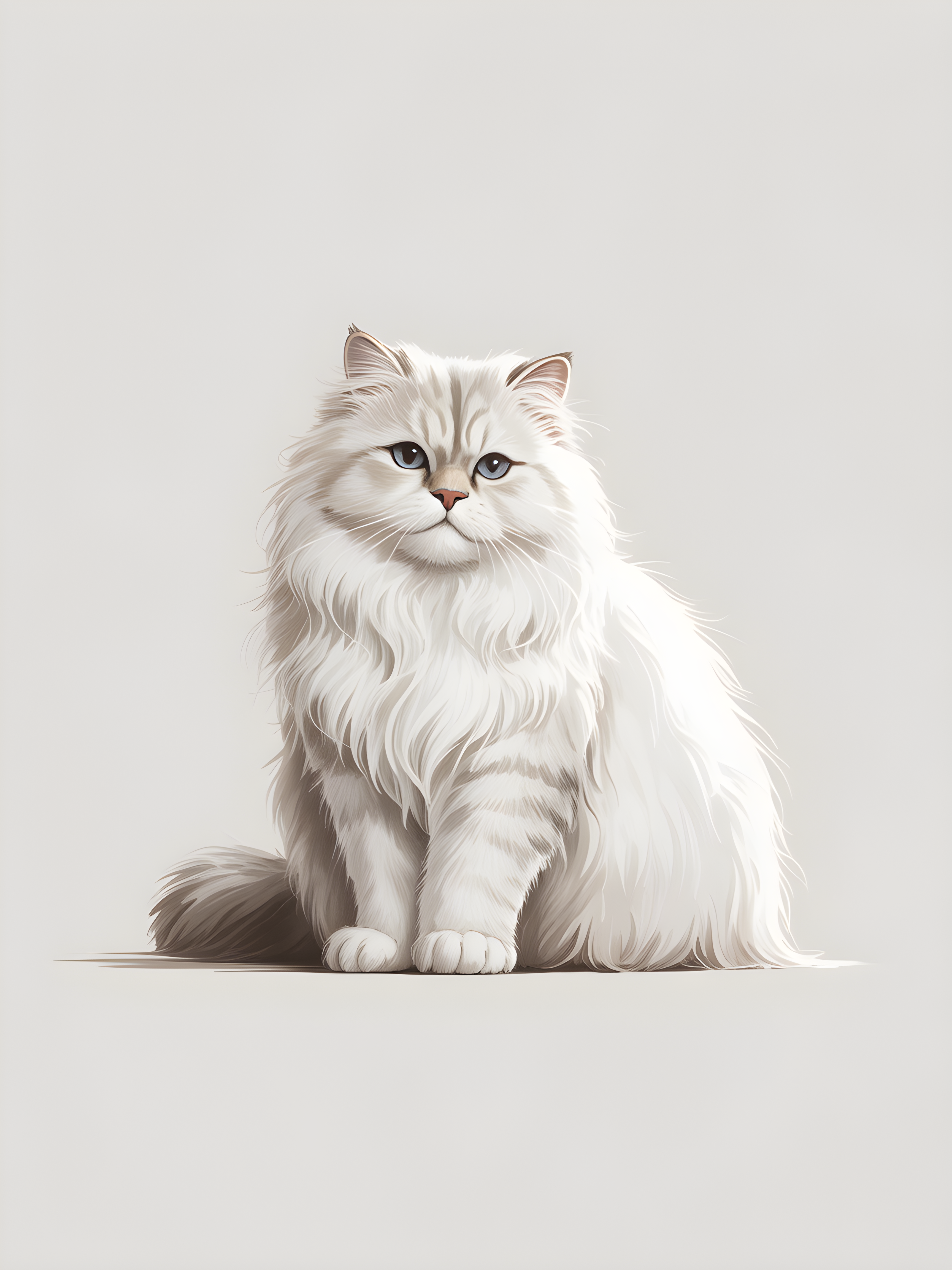 Fluffy White Cat Portrait Minimalist Wall Art