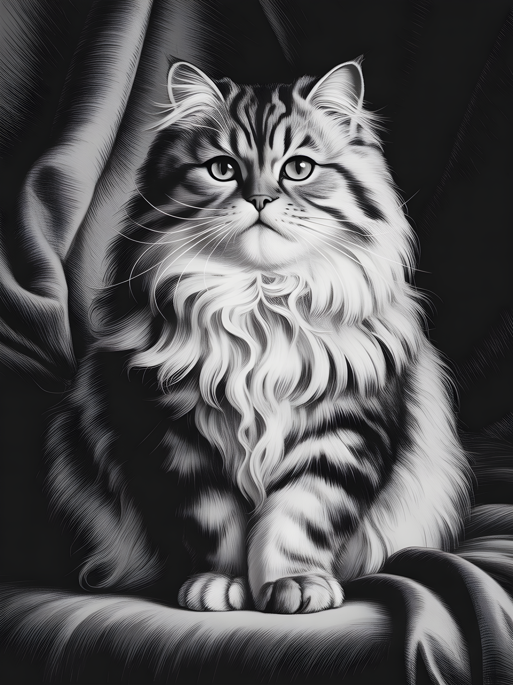 Fluffy Long-Haired Tabby Cat Portrait Photography Wall Art