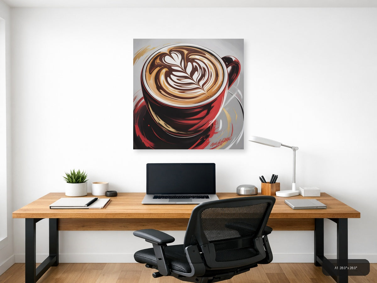 Red Coffee Cup Latte Art Abstract Wall Art — A1 / Office