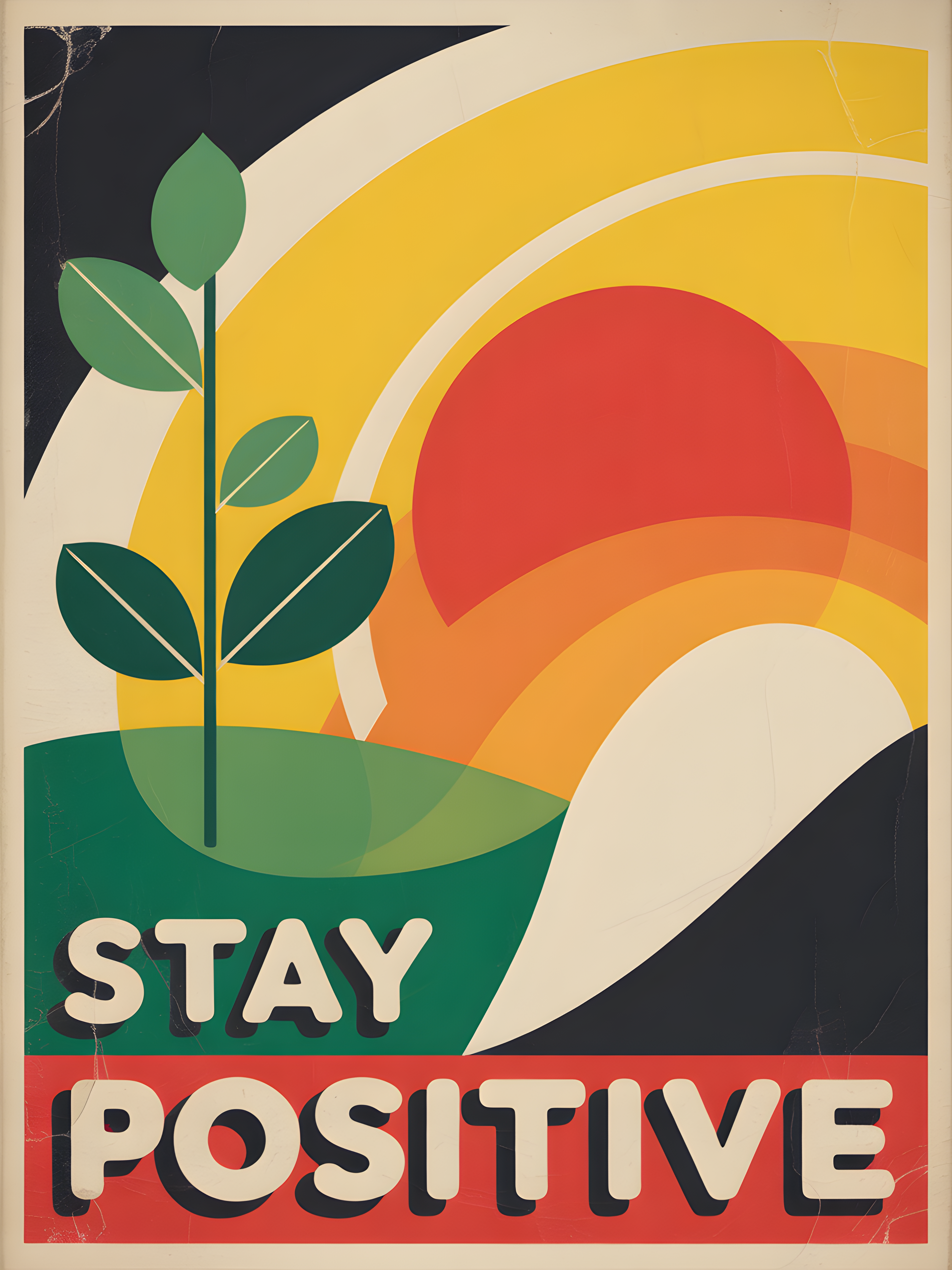 Stay Positive Vintage Sunrise Plant Wall Art