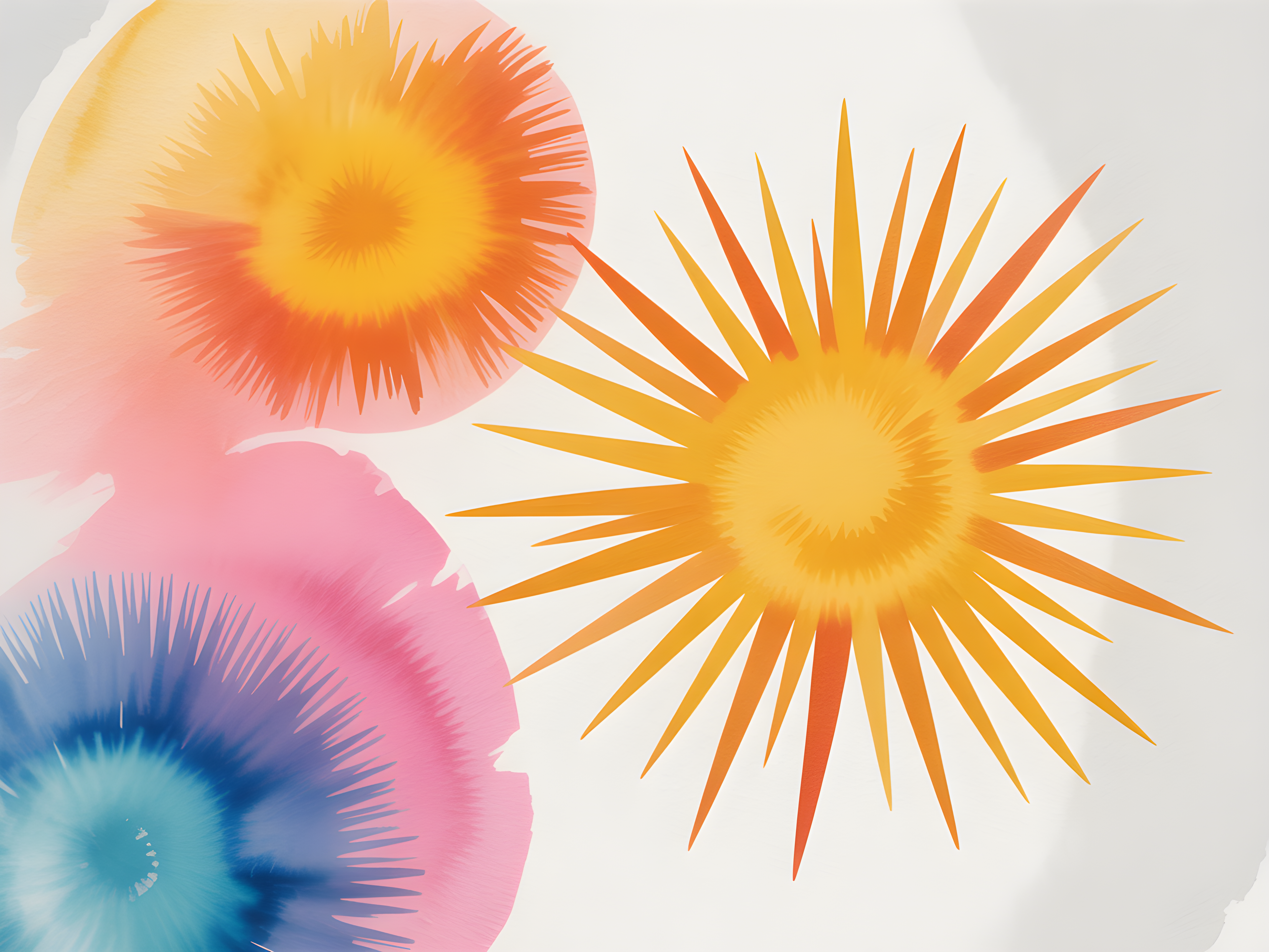 Watercolor Sunburst Flowers Abstract Wall Art