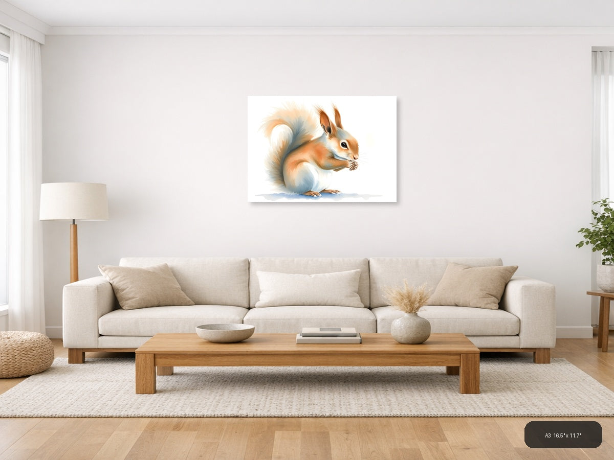 Curious Squirrel Watercolor Portrait Wall Art — A3 / Living Room