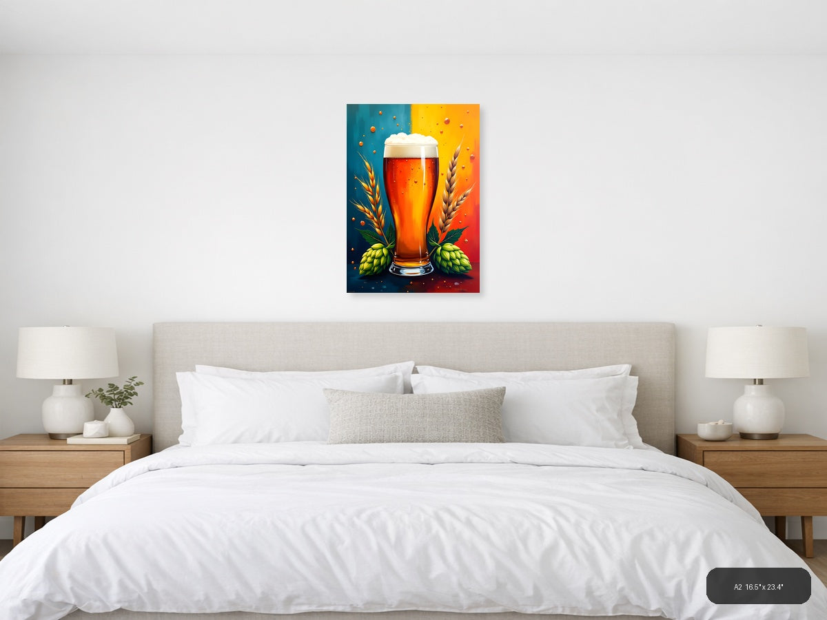 Beer Glass with Hops and Wheat Abstract Wall Art — A2 / Bedroom