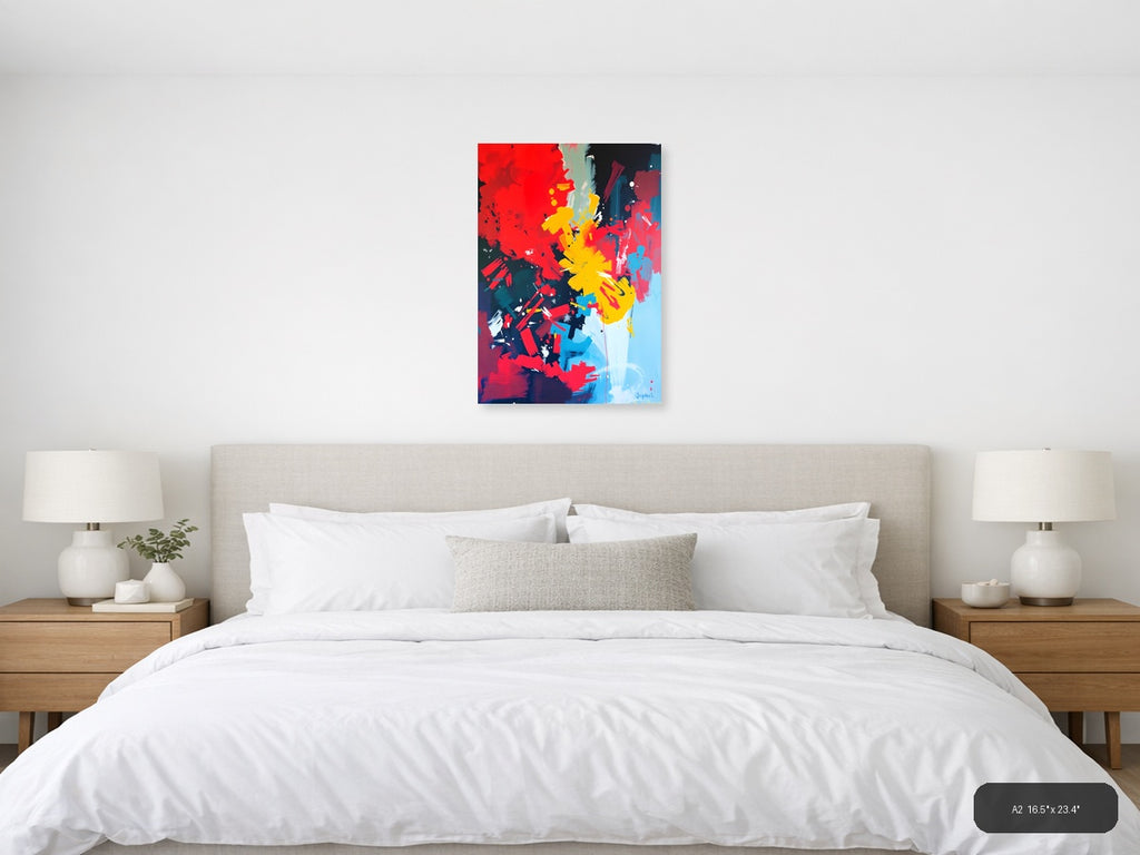 Abstract Colorful Explosion Yellow Red Blue Wall Art — A2 / Bedroom
