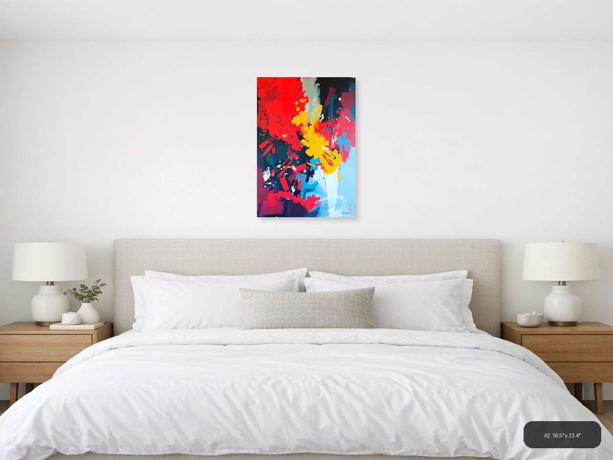 Abstract Colorful Explosion Yellow Red Blue Wall Art — A2 / Bedroom