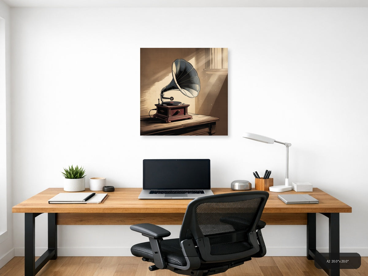 Vintage Gramophone with Sunlit Window Wall Art — A2 / Office