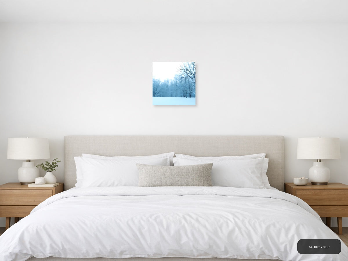 Minimalist Winter Forest Snow Landscape Wall Art — A4 / Bedroom