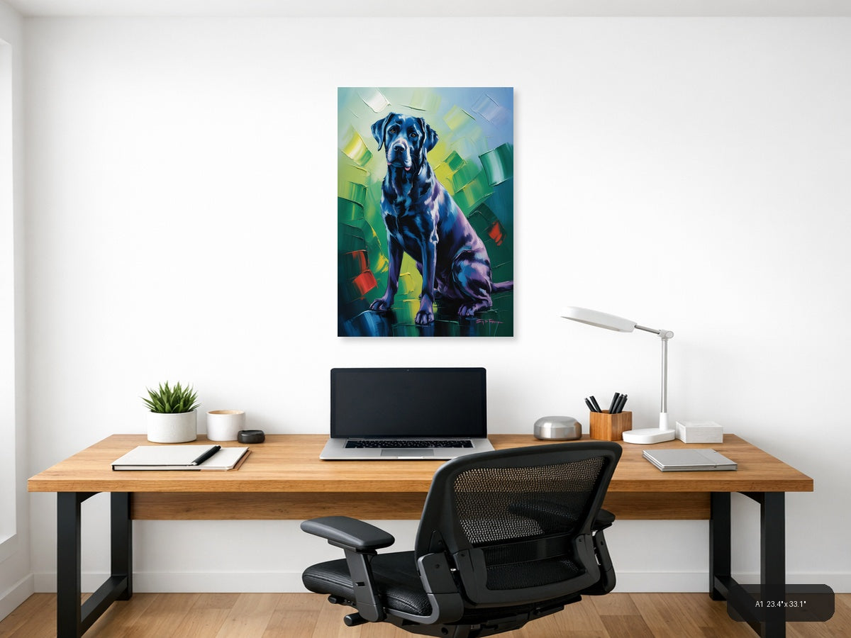 Abstract Blue Labrador Portrait Modern Wall Art — A1 / Office