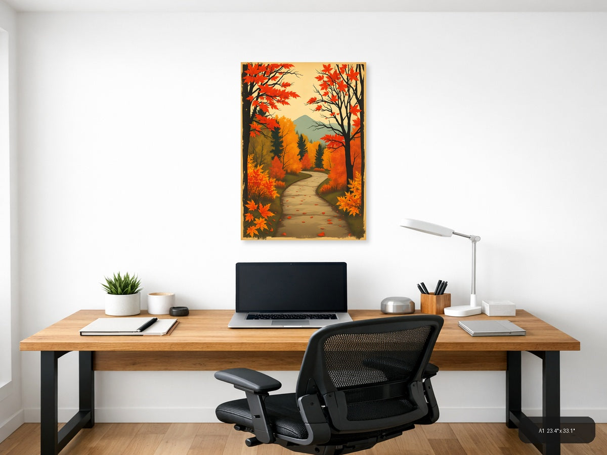 Vintage Autumn Forest Path Mountain Landscape Wall Art — A1 / Office
