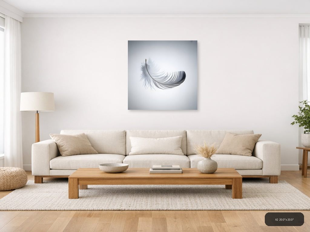 Minimalist Gray Feather Floating Wall Art — A2 / Living Room