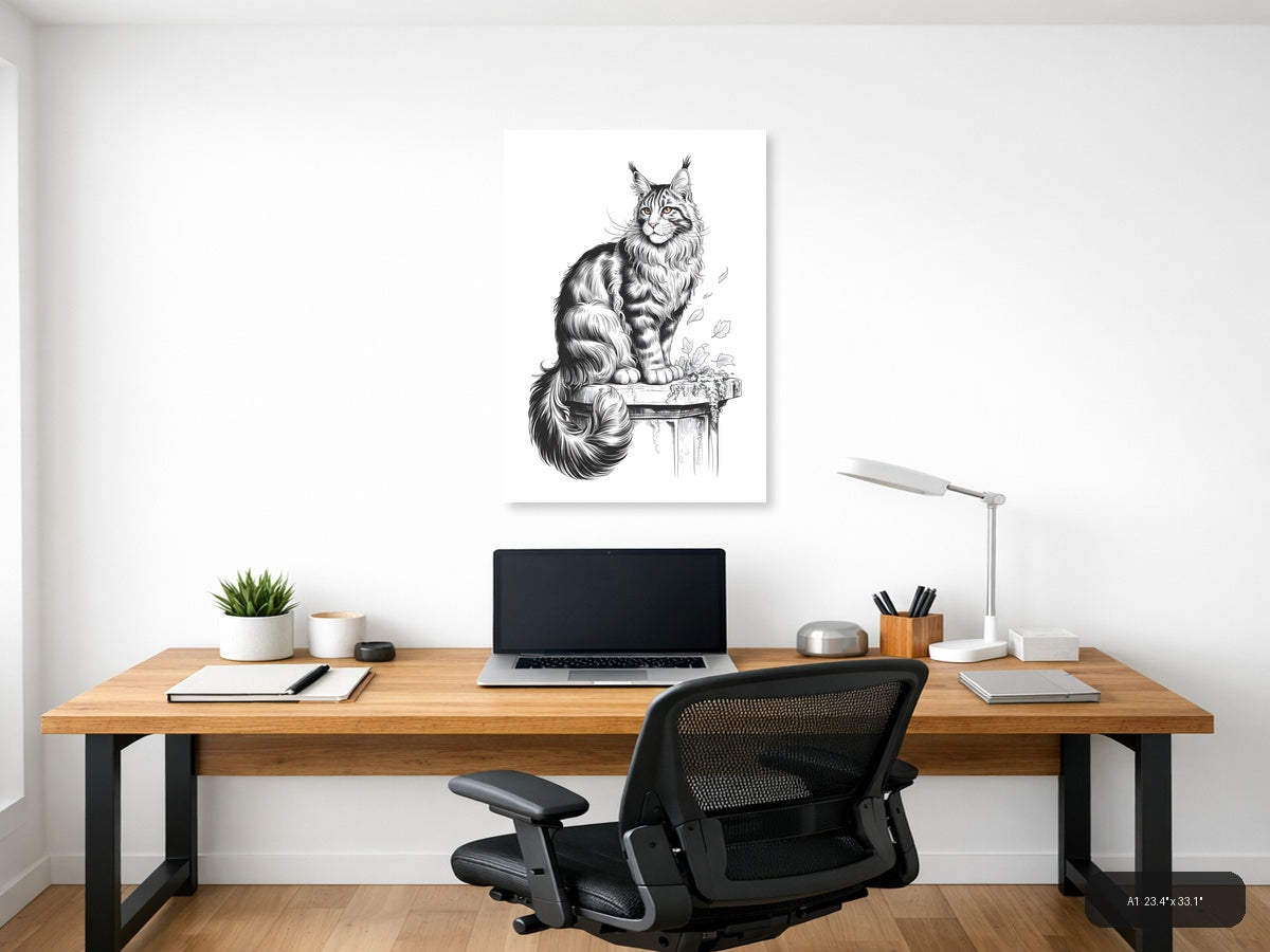 Majestic Lynx Line Art Portrait Wall Art — A1 / Office