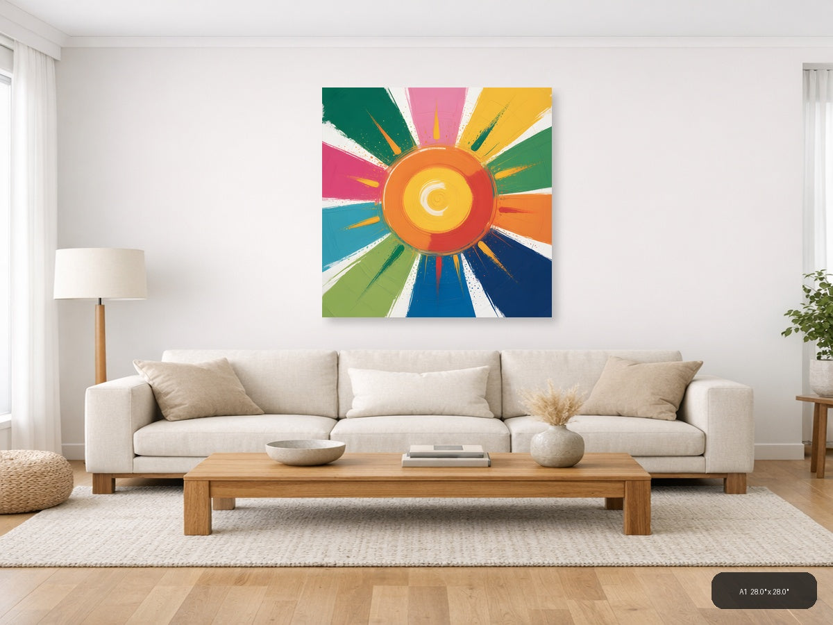Colorful Abstract Sunburst Circle - Modern Wall Art — A1 / Living Room