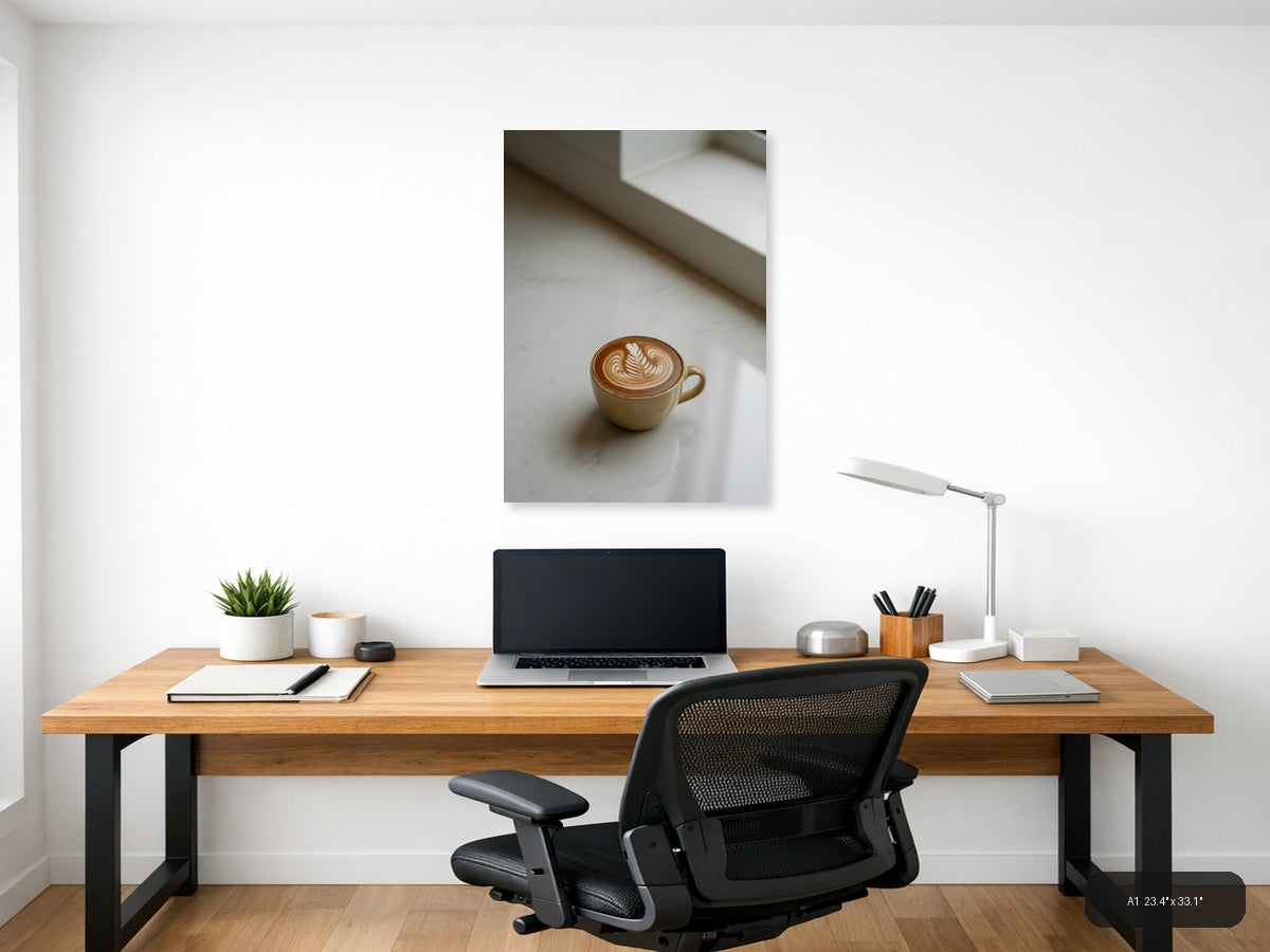 Minimalist Coffee Cup Latte Art Wall Art — A1 / Office