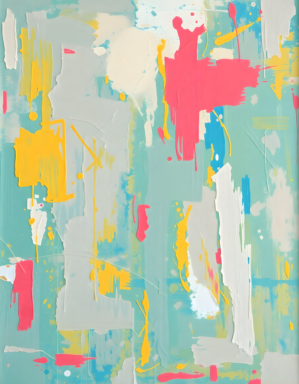 Vibrant Abstract Splatter Turquoise Yellow Pink Wall Art