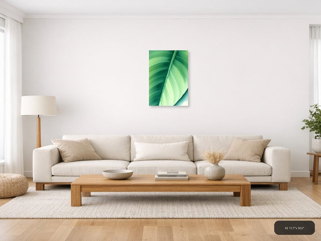 Green Leaf Watercolor Abstract Wall Art — A3 / Living Room