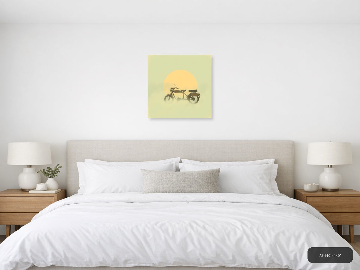 Vintage Motorcycle with Sidecar Sunset Silhouette Wall Art — A3 / Bedroom