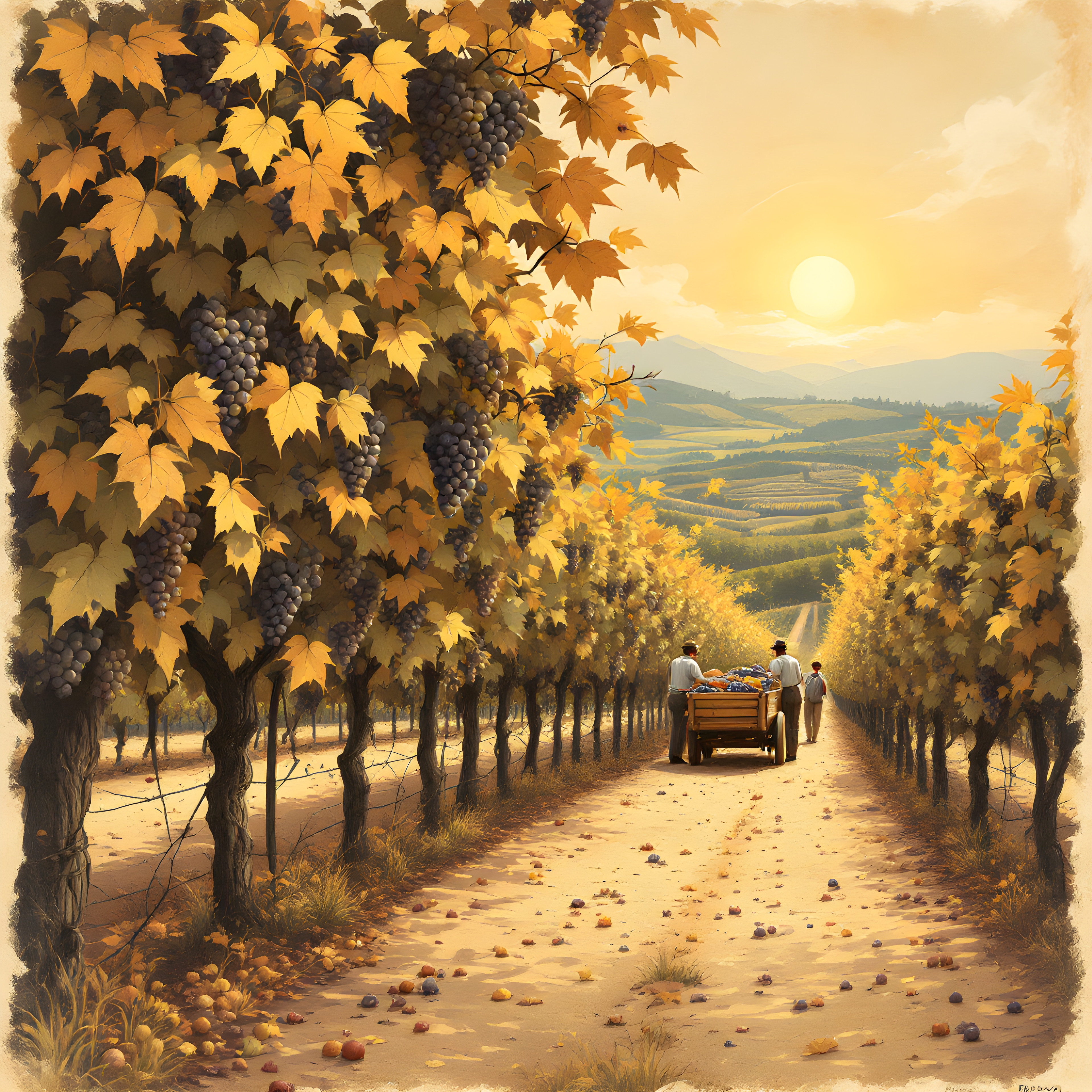 Autumn Vineyard Harvest Vintage Wall Art