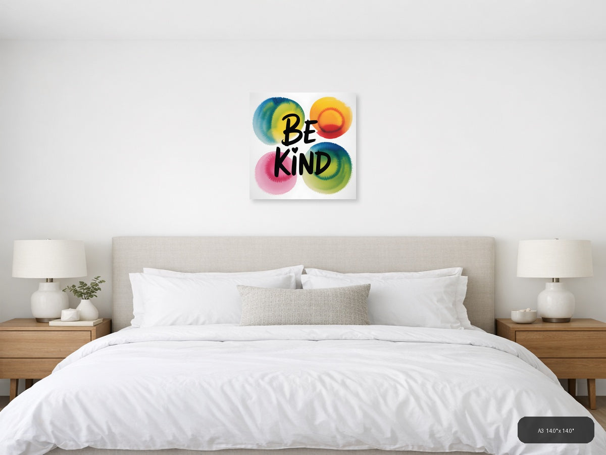 Be Kind Watercolor Circles Colorful Motivational Wall Art — A3 / Bedroom