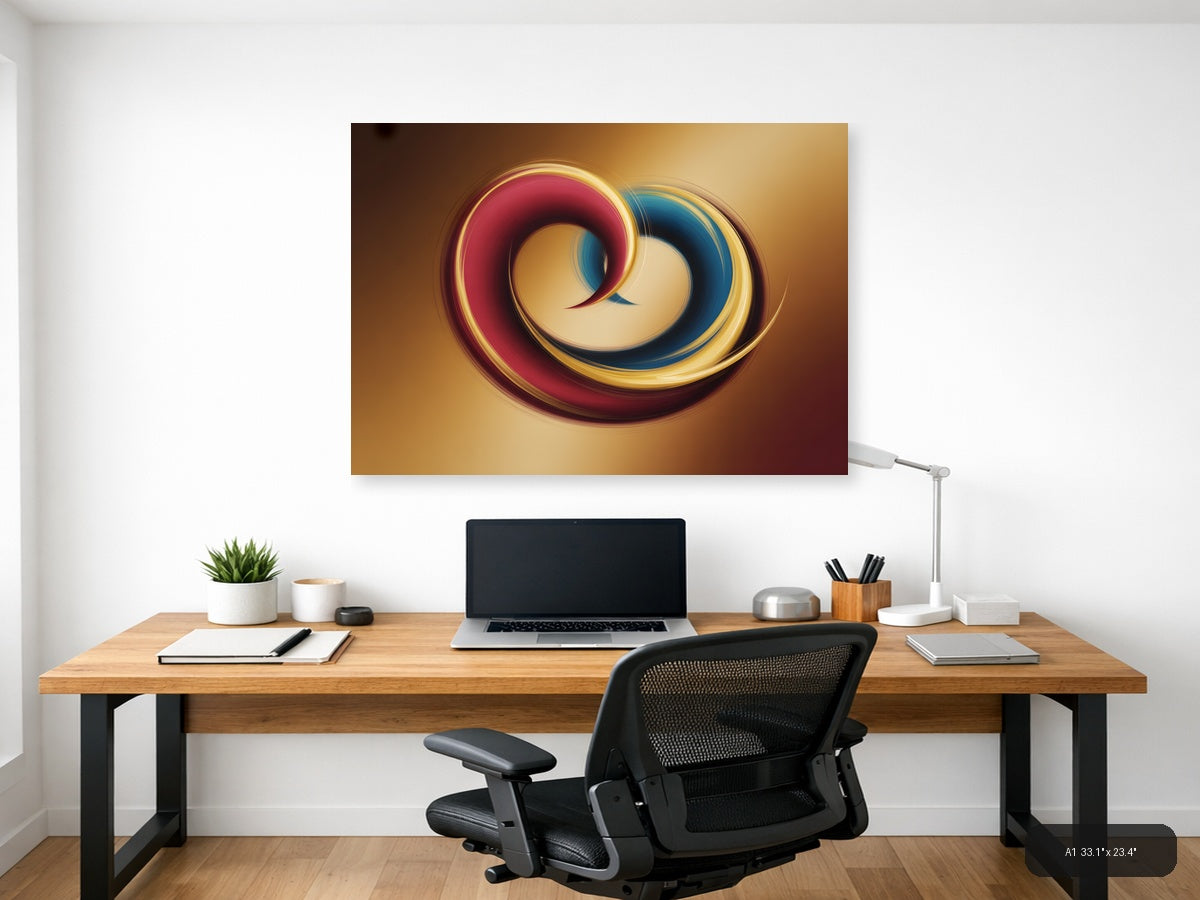 Abstract Swirling Rings in Red & Blue - Modern Wall Art — A1 / Office