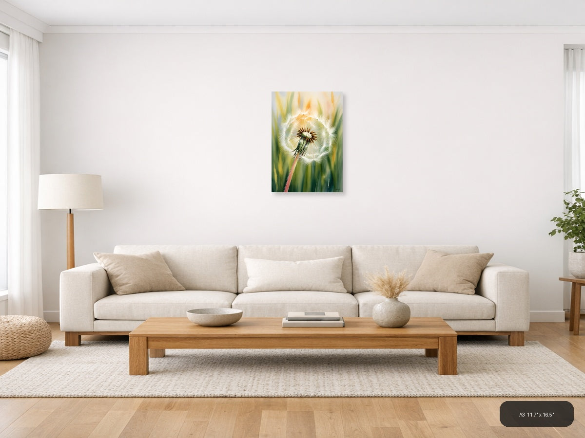 Dandelion Seedhead Watercolor Painting Wall Art — A3 / Living Room