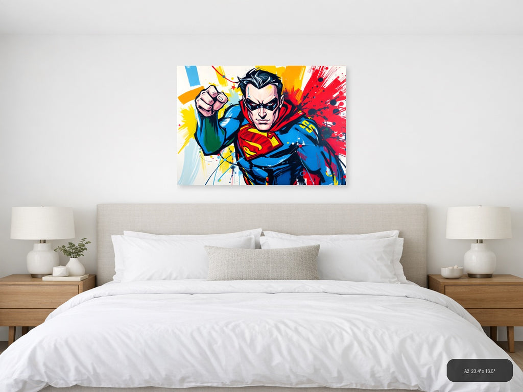Superman Pop Art Abstract Splatter Wall Art — A2 / Bedroom