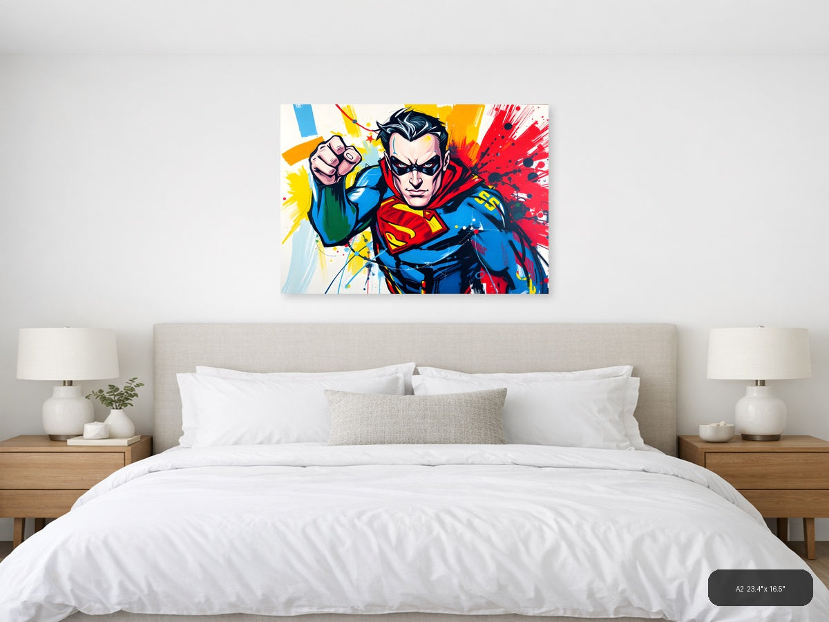 Superman Pop Art Abstract Splatter Wall Art — A2 / Bedroom