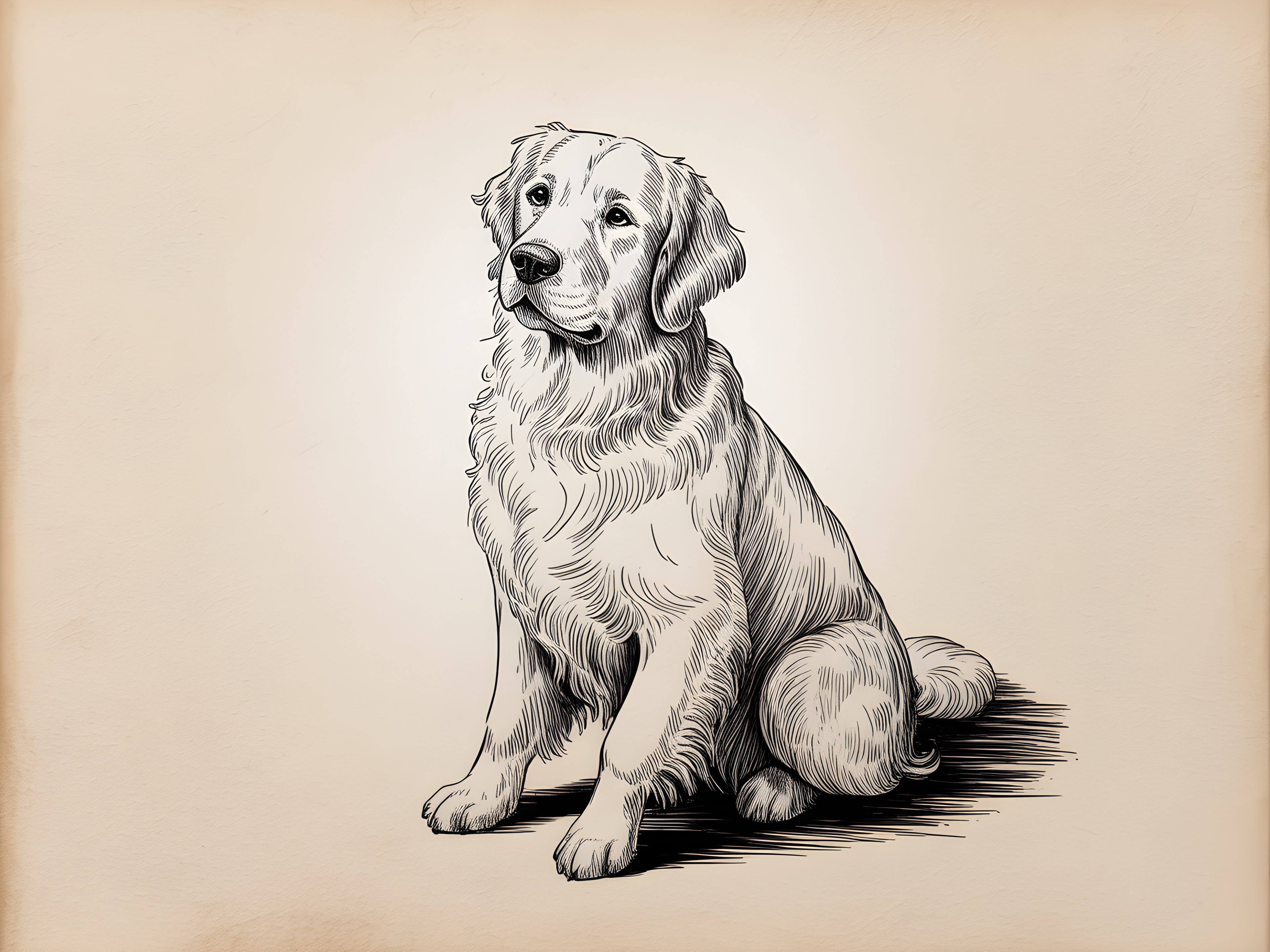 Golden Retriever Sitting Portrait Line Art Wall Art
