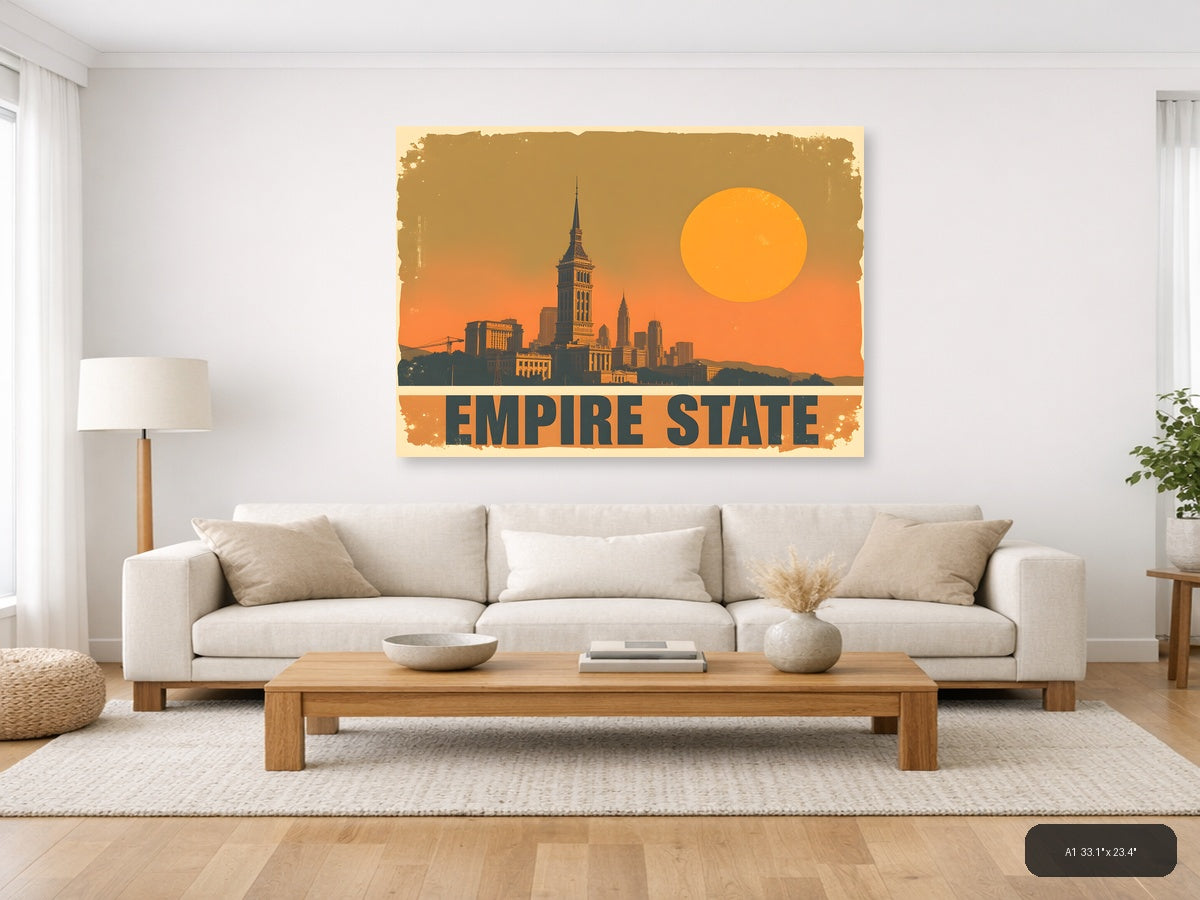 Empire State Building Sunset Vintage Wall Art — A1 / Living Room