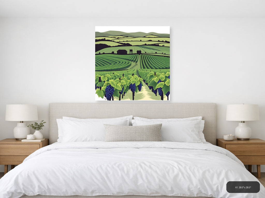 Minimalist Vineyard Landscape with Rolling Hills Wall Art — A1 / Bedroom