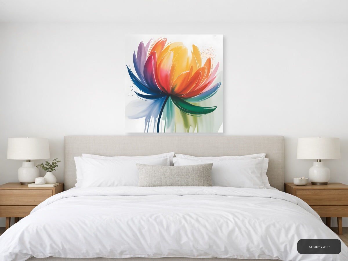 Colorful Watercolor Lotus Flower Wall Art — A1 / Bedroom