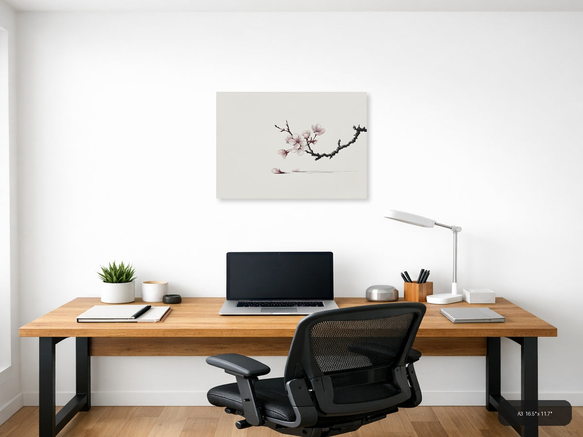 Cherry Blossom Branch Line Art Minimalist Wall Art — A3 / Office