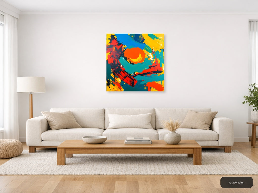 Vibrant Abstract Circles and Brushstrokes Modern Wall Art — A2 / Living Room