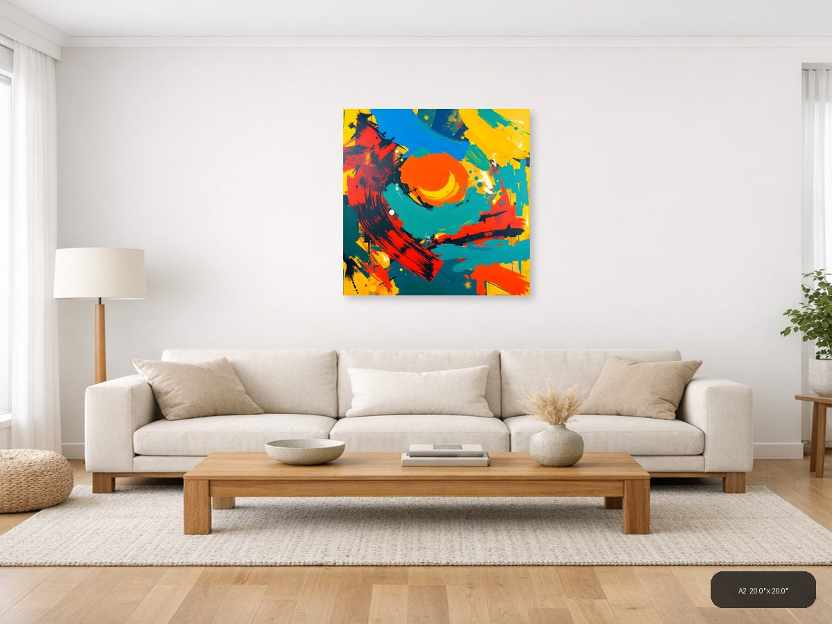 Vibrant Abstract Circles and Brushstrokes Modern Wall Art — A2 / Living Room
