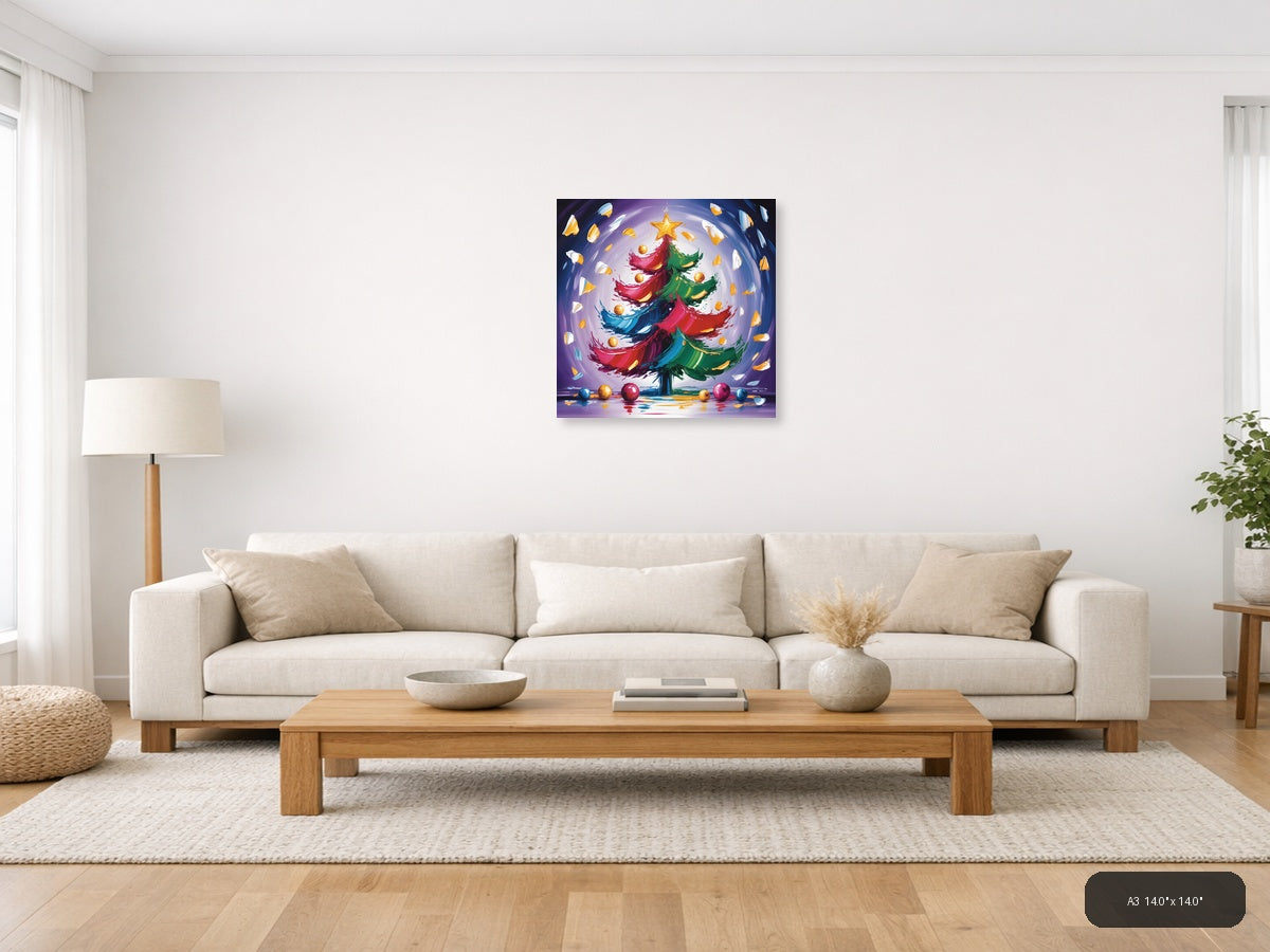 Abstract Christmas Tree with Gold Star | Modern Wall Art — A3 / Living Room