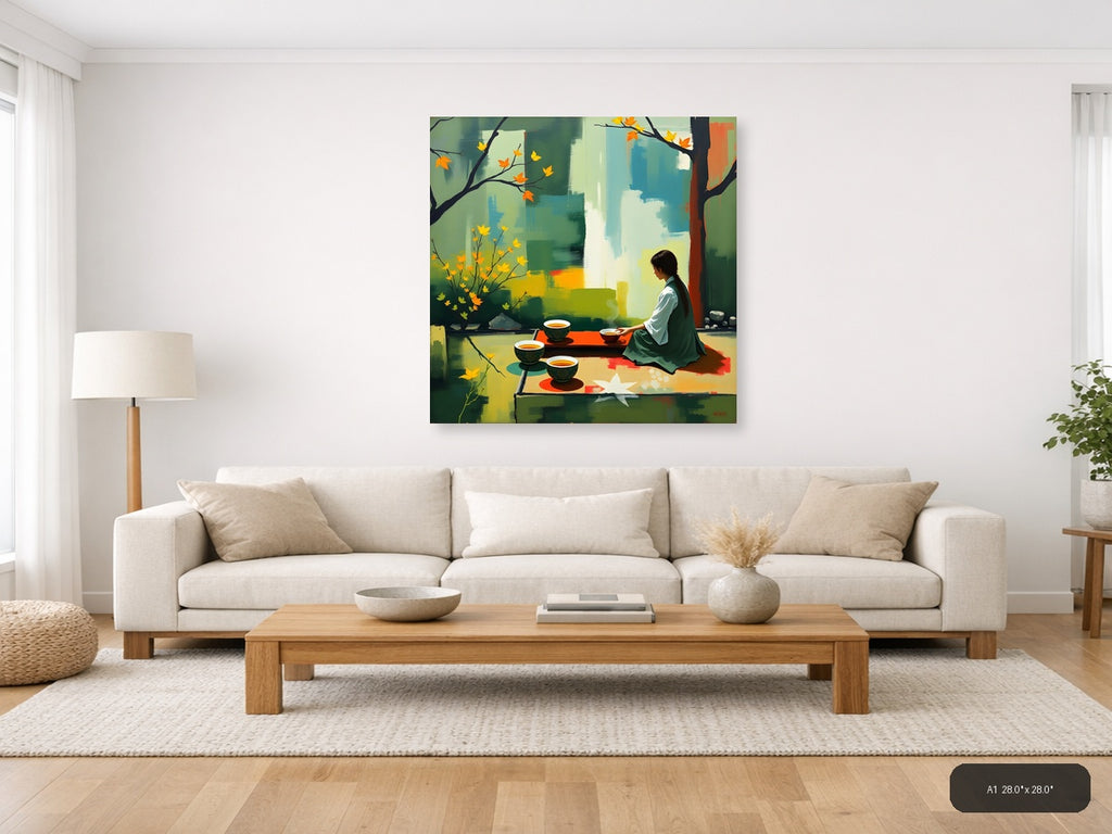 Abstract Autumn Tea Ceremony Woman Wall Art — A1 / Living Room
