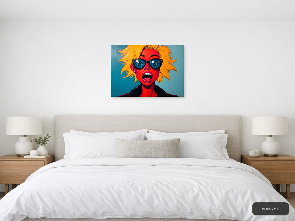 Bold Red Face Yellow Hair Pop Art Abstract Wall Art — A3 / Bedroom