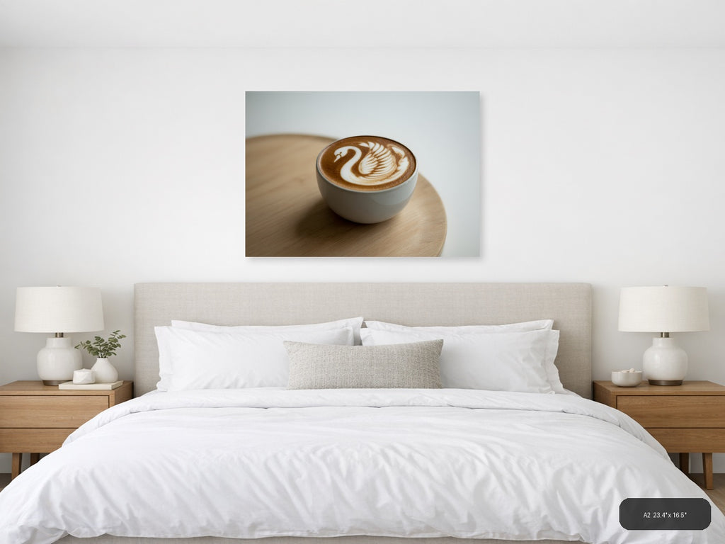 Minimalist Swan Latte Art Coffee Wall Art — A2 / Bedroom