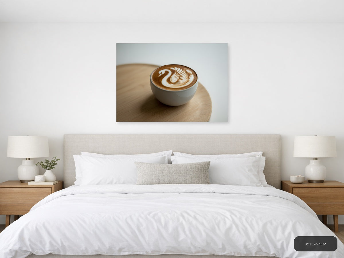 Minimalist Swan Latte Art Coffee Wall Art — A2 / Bedroom