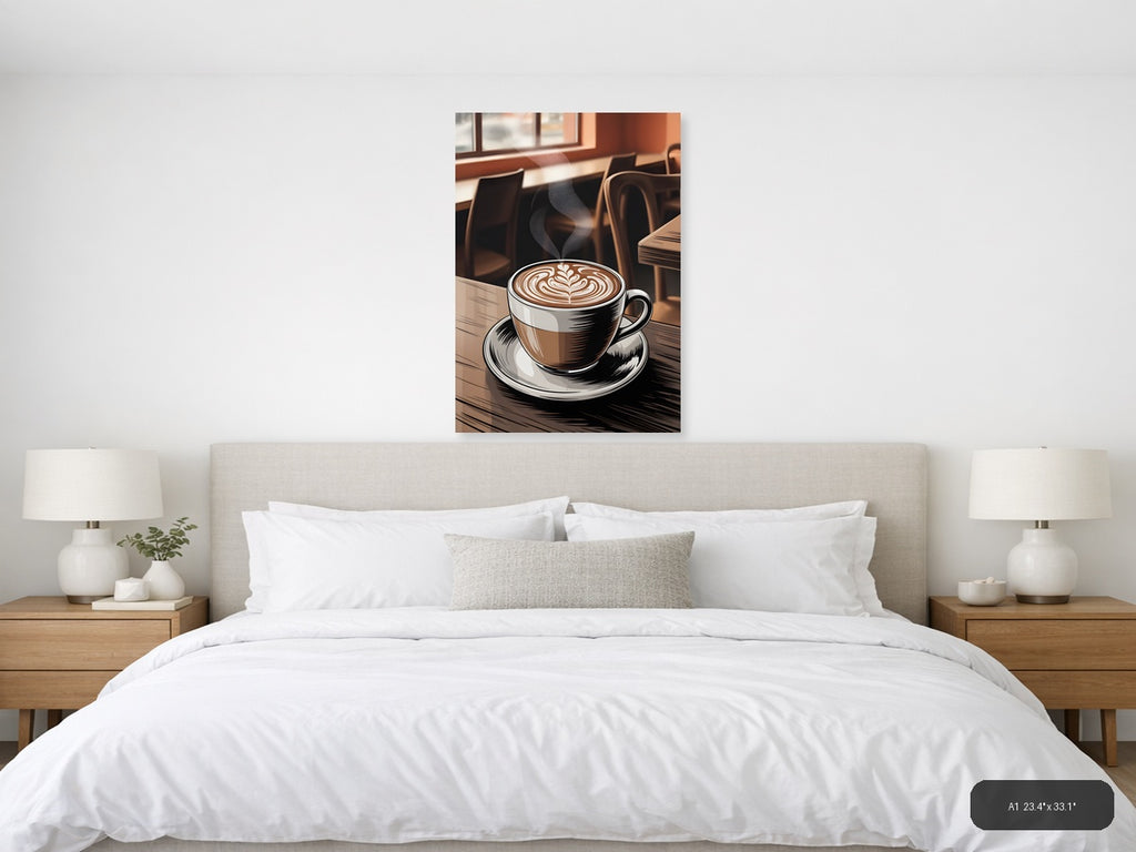 Coffee Shop Latte Art Line Drawing Wall Art — A1 / Bedroom