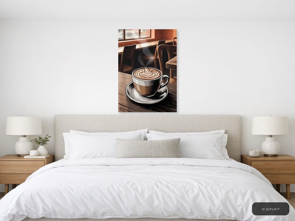 Coffee Shop Latte Art Line Drawing Wall Art — A1 / Bedroom