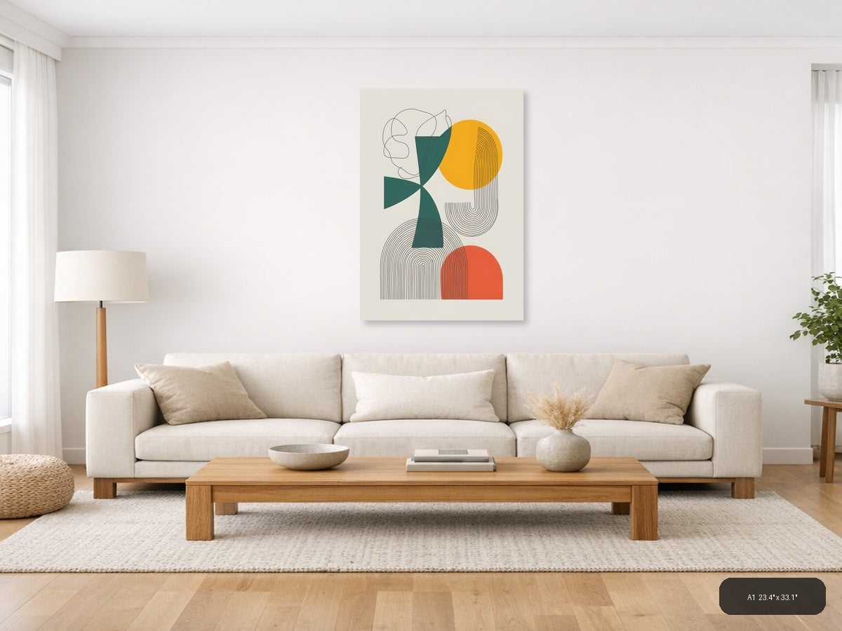 Abstract Geometric Line Art with Circles Wall Art — A1 / Living Room