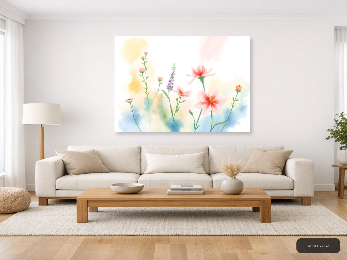 Watercolor Garden Flowers - Pastel Botanical Wall Art — A1 / Living Room