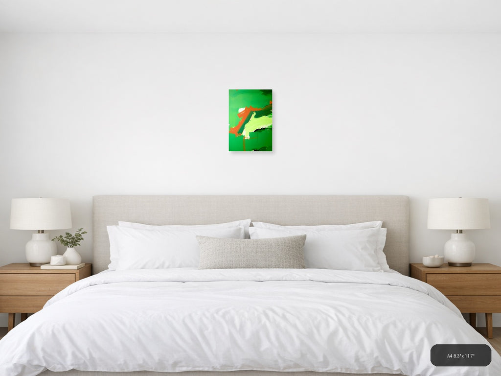 Abstract Orange & Lime Green Brushstroke Portrait Wall Art — A4 / Bedroom