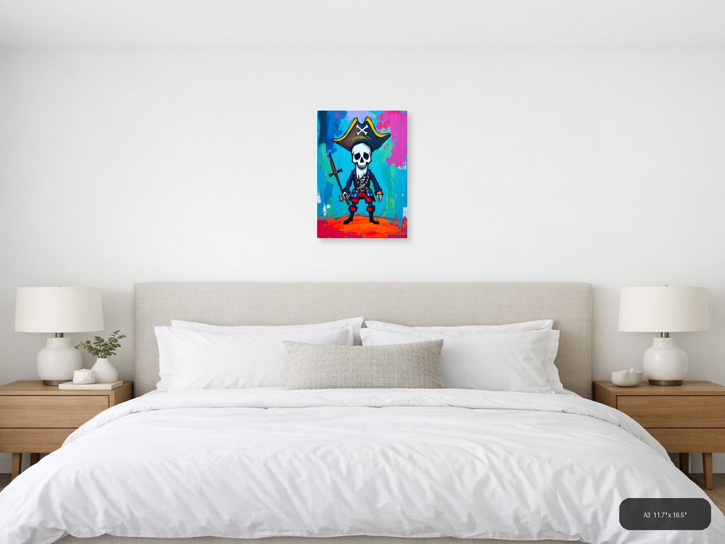 Pirate Skull Captain Abstract Colorful Wall Art — A3 / Bedroom