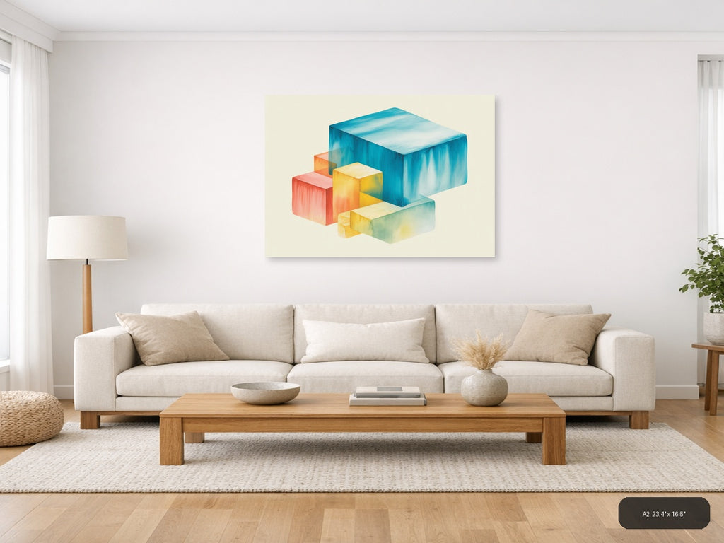Colorful Geometric Watercolor Blocks Wall Art — A2 / Living Room
