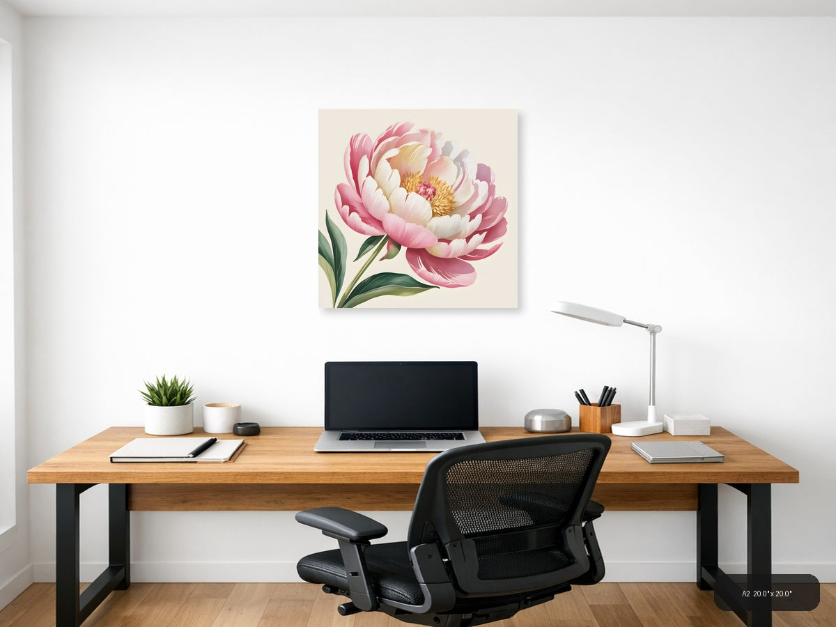 Pink Peony Watercolor Flower Wall Art — A2 / Office