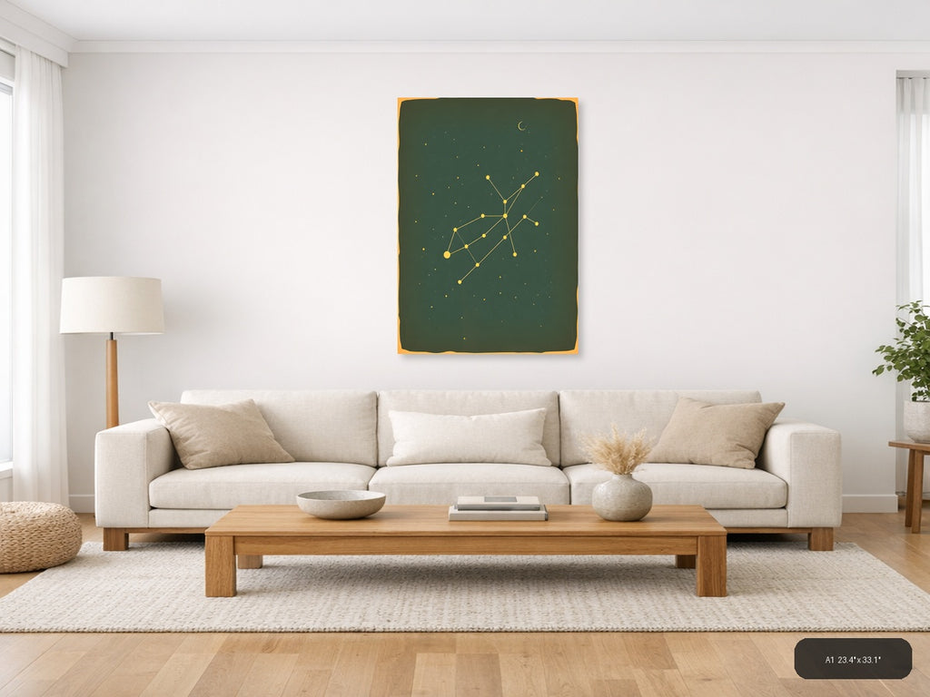 Vintage Constellation Map Night Sky Moon Wall Art — A1 / Living Room